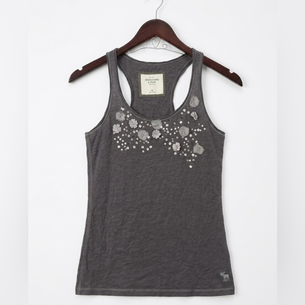 Abercrombie & Fitch Grey Floral Embellished Racerback Tank Top Women’s Size XS
